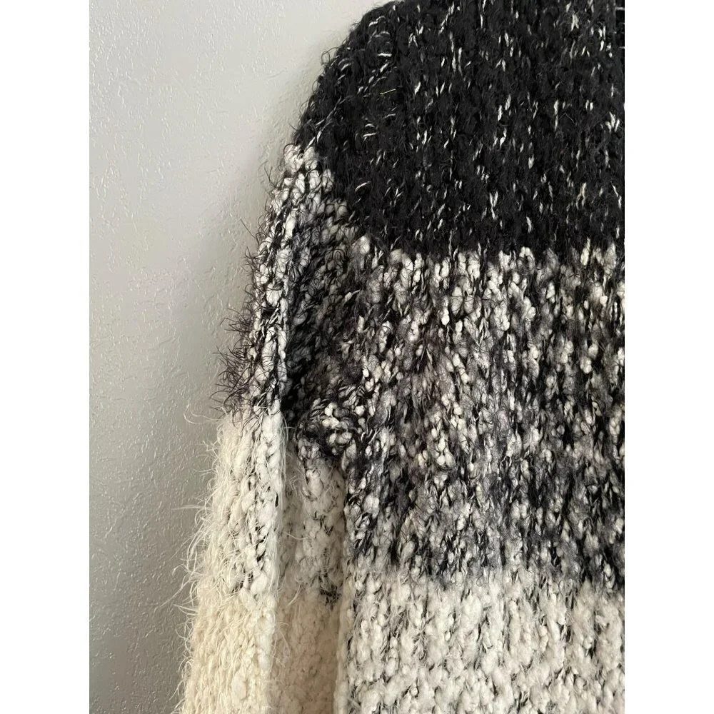 STYLE & CO WOMENS BLACK WHITE FUZZY OPEN FRONT CARDIGAN SIZE M
